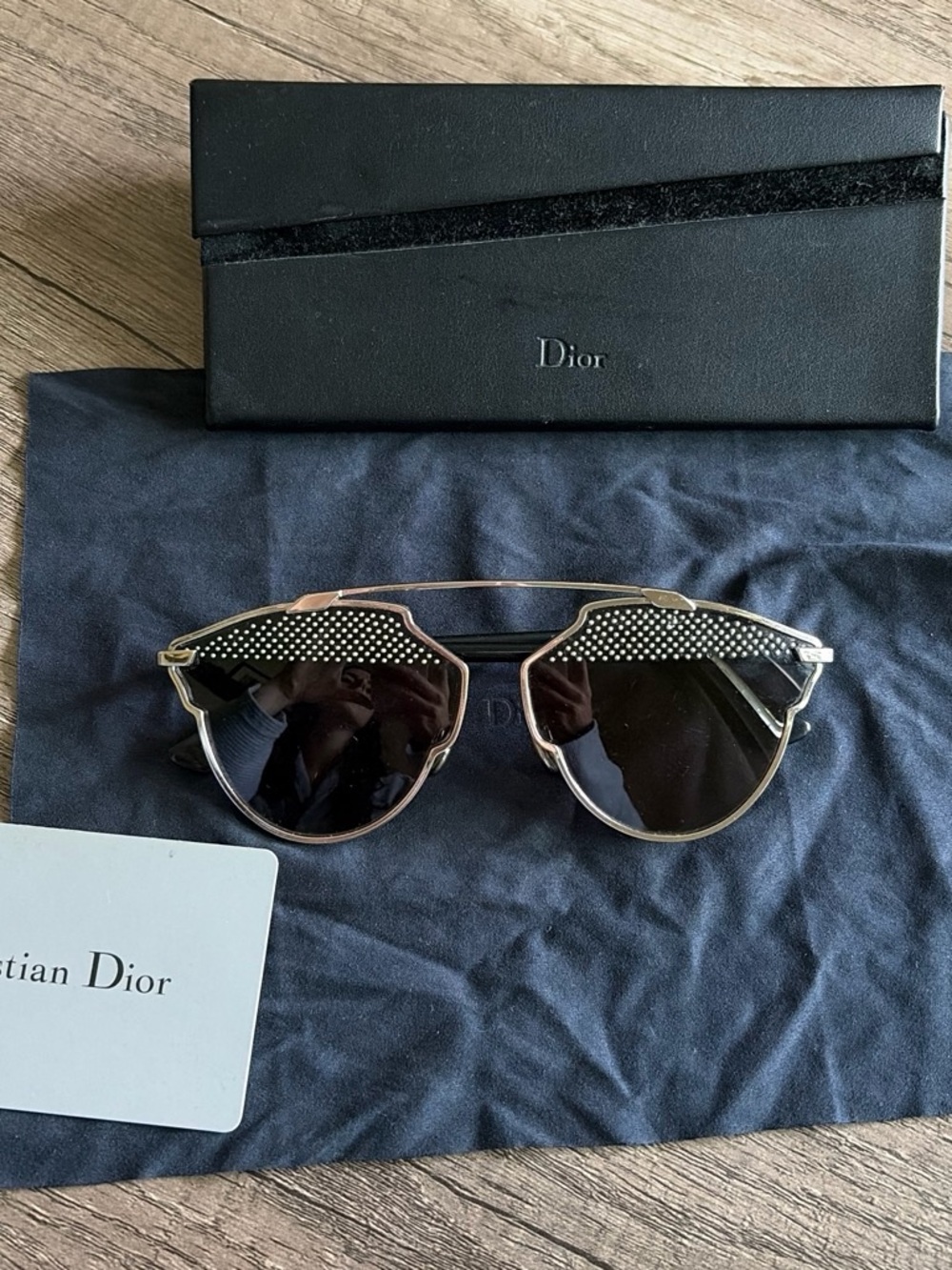 Dior Black & Silver Studded Cat-Eye Sunglasses